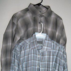 Nice Lot of Two THOMAS DEAN Men's Dress Shirts Size XL 100% Cotton Plaids